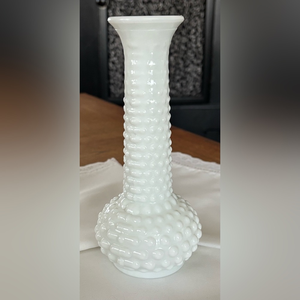 Elegant E.O. Brody Milk Glass Hobnail Bud Vase